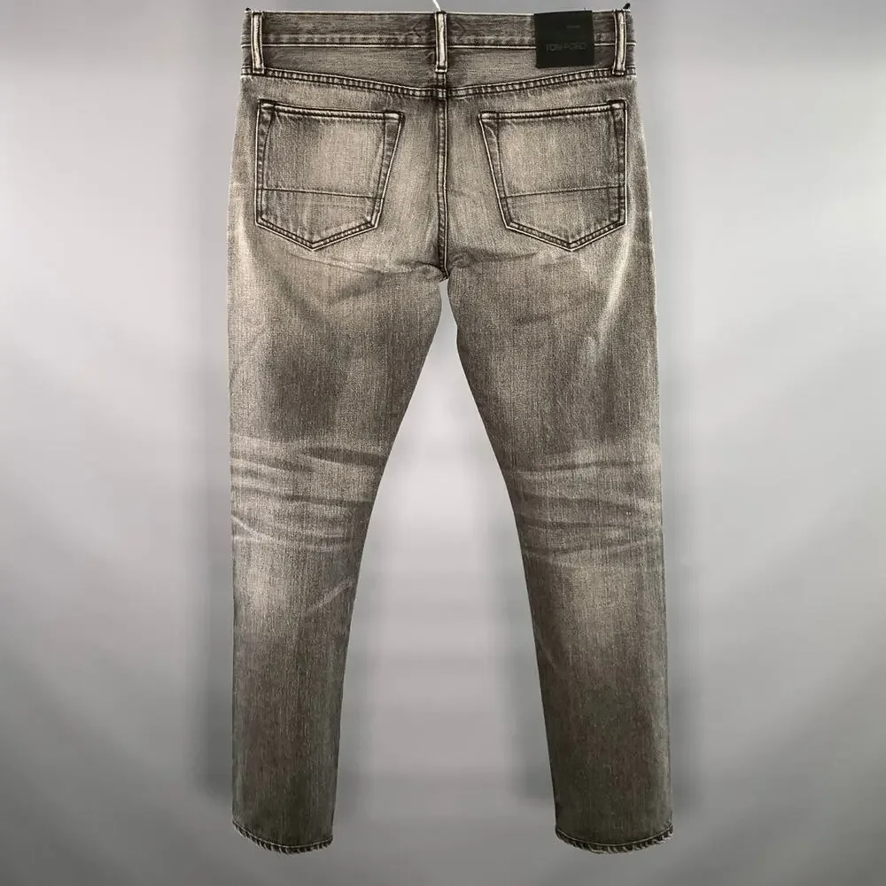 TOM FORD Size 32 Grey Black Wash Selvedge Denim Button Fly Jeans